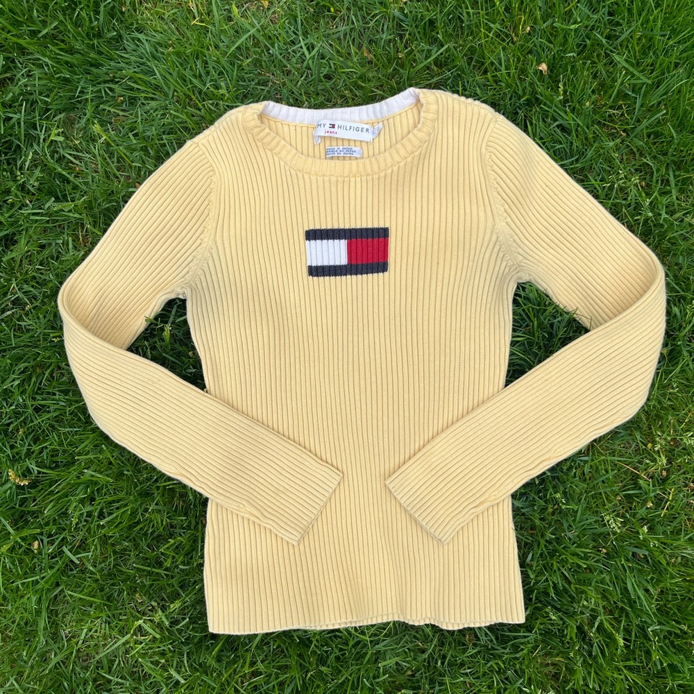 Tommy Hilfiger Yellow Crew Neck Sweater with Ribbed Knit